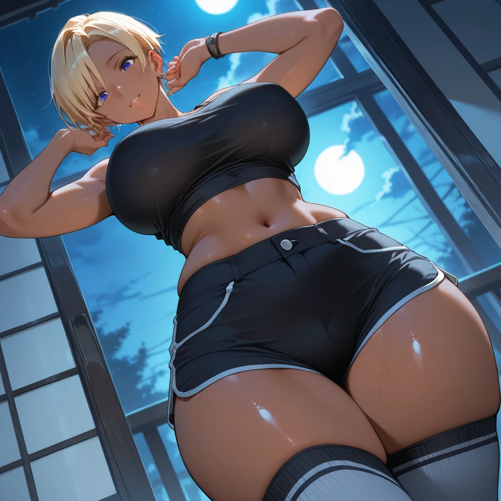 dark skin Silver Haired Fox Girl Black bra Black panties See-through pubic hair Love juice cameltoe sweaty Stick Out Tongue City of night Exhibitionism full body nsfw