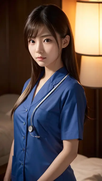 A beautiful young Japanese woman, around 20 years old, wearing a Nurses' Uniforms, ultra-detailed, 8K resolution, highly realistic, cinematic lighting, best quality, masterpiece, photorealistic, physically-based rendering, extremely detailed, vivid colors, professional, sharp focus, studio lighting