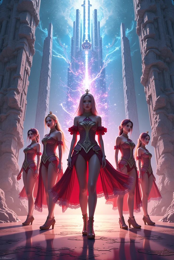 In a fantasy environment,There are two women and a demon。, Venus goddess Athena, 3D Goddess Minerva, Ciri, she-ra, Aztec princess fights barbarians, Inspired by Wally Wood (Wally Wood), White and gold priestess robes, Striking a complicated fighting pose, Heroic fighting pose, Succubus in tight skirt, Inspired by Tim and Greg Hildebrandt
