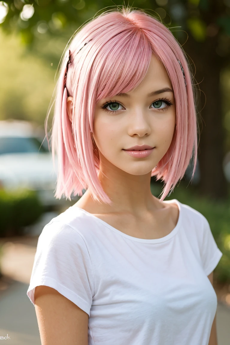 CLOSE-UP, RAW, full body, beautiful woman face, pink hair, , cute, headband, edgy