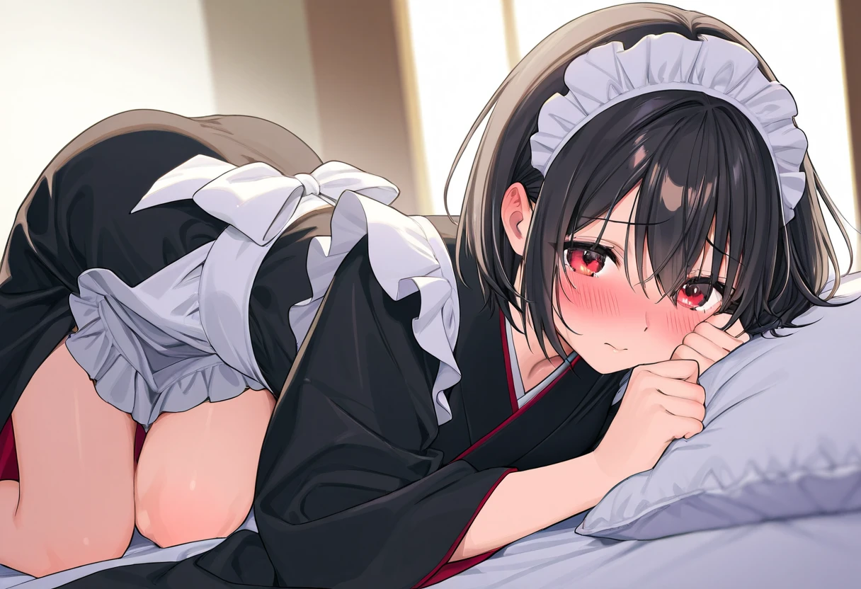 high quality、High resolution、high resolution、Inside the love hotel、One Woman、She is wearing a white sailor suit、White headband、Heart Earrings、White garter belt、((The woman is lying on her stomach and giving a blowjob)、Moles around the eyes、Are fat(1.6)、Wet(1.4)、Tree Eyes(1.9)、The corners of the eyes are pulled out.、Green Eyes、Saggy breasts(1.9),Big Breasts(1.9)、Long chest(1.9)、Her breasts are shaking up and down、Bluish black hair(Braid and tie on top of the head、Short Hair、slippery head、Wetた Hair、Silky Hair)、(Spreads to the eyes,7Bangs cut into three layers))、Oho face、(((Angle from the buttocks))) (((Black man)))、(Big penis)、(A man giving a deep throat to a woman)