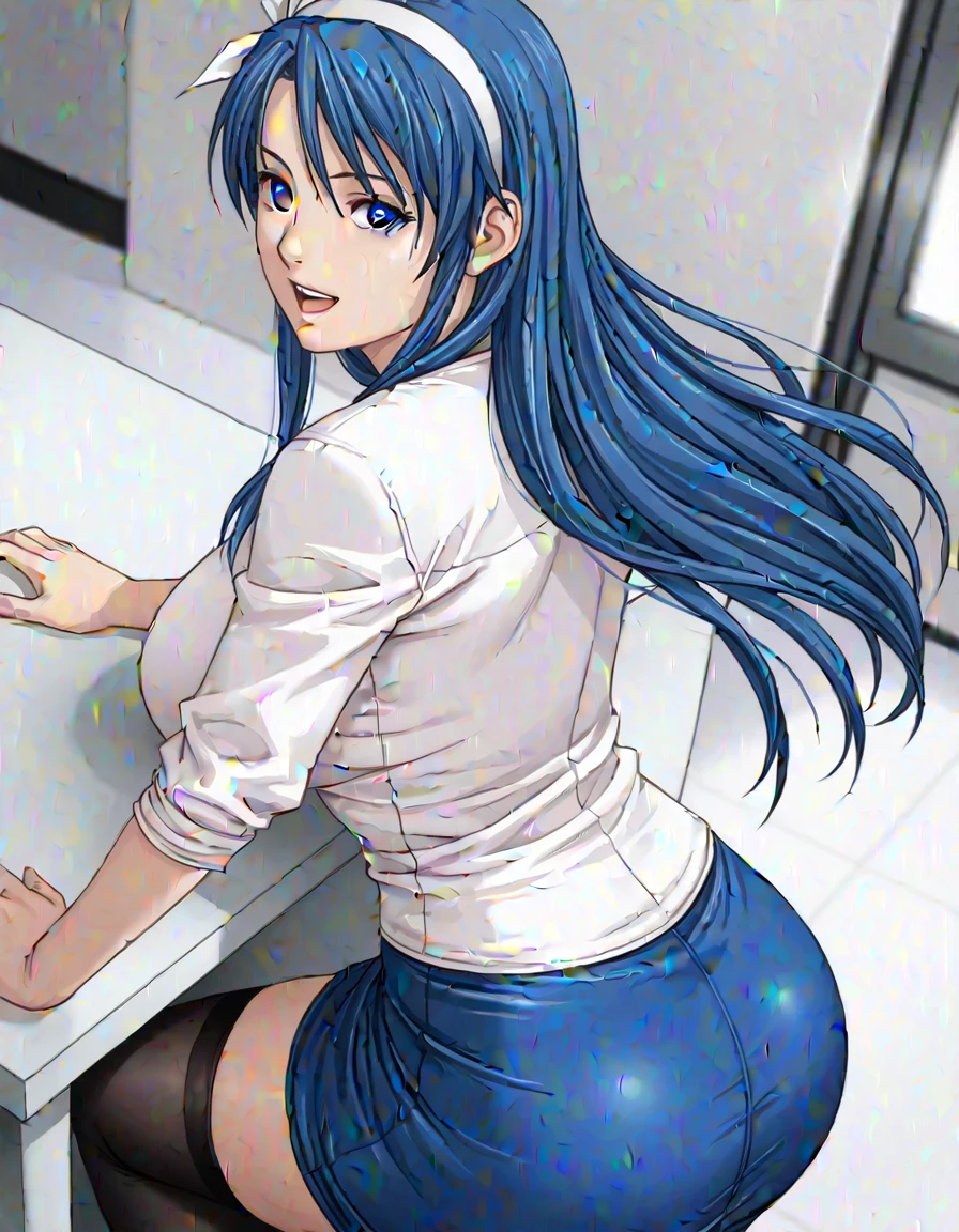 high res, ultrasharp, 8K, masterpiece, looking at viewer, photograph from behind, tight dress, thicc ass, mulher toda nua, Blue hair, seductive smile, beautiful face, sitting, minimalist coloring, J pelada, bunda GG.