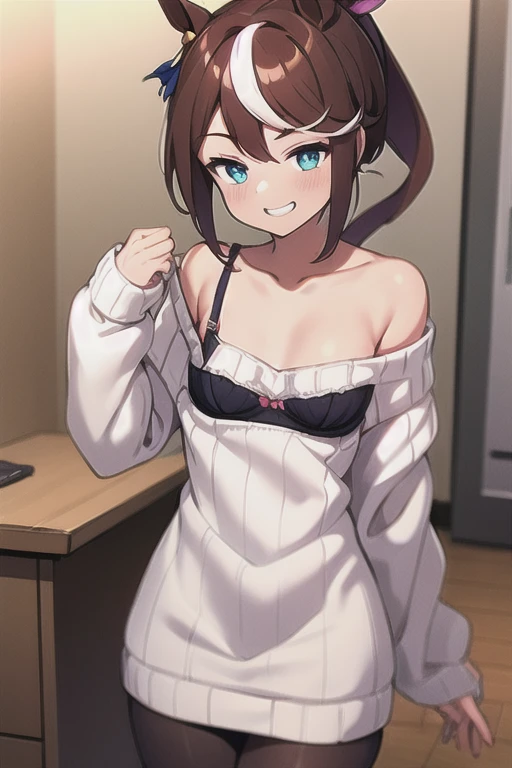 masterpiece,highest quality,High resolution,Super detailed,yes,Long Hair,Braiding,Twin tails,Hair between the eyes,Hair Ribbon,hair ornaments,Big Breasts,(Yellow off-the-shoulder pajamas:1.2),bed,Blushing and embarrassed smile,Pink Pants,No pants,Sigh,Sweat,Wet,Red Eyes.Lifting the bottoms of my pajamas、View from below