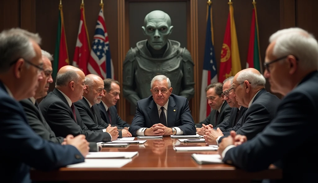 make an image of the group that is recognized as reptilian make this group within a multinational press cuchixando