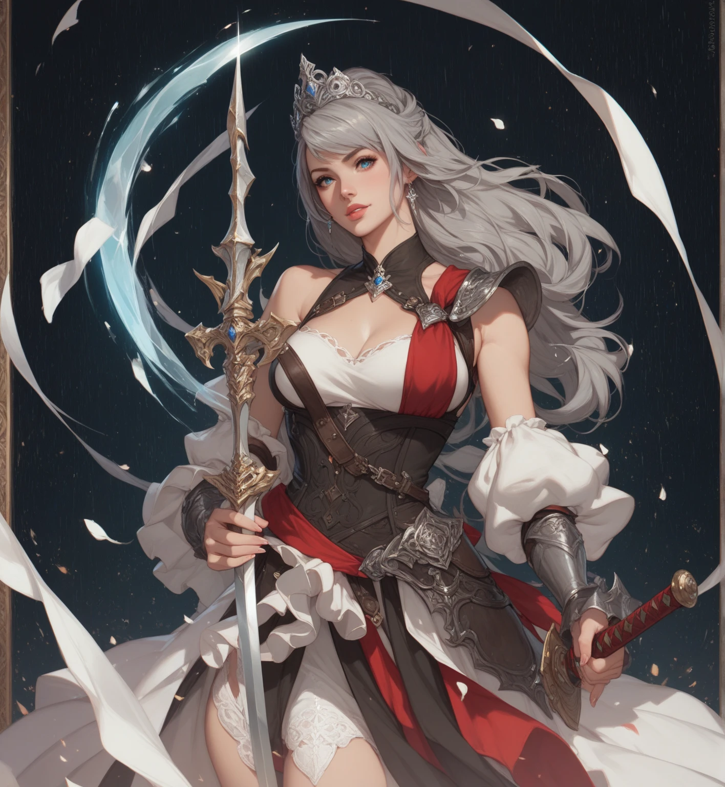 A woman in red carrying a sword, xianxia hero, Inspired by trees, Full body fairy, Inspiration from Du Qiong, bian lian, inspired by Cao Zhibai, Inspired by Zhu Lian, Inspired by PwC, Inspired by Zhou Fang, Lady in red armor, Queen of the Sea Mu Yanling Big Breasts,Full breasts,Golden Ratio Graphics,Perfect body,Ultra wide-angle shooting,full-body shot,Body close-up,Look at the audience,Wearing a tulle bikini,Soft anime illustration, Soft dark background,Fujifilm XT3 Be focused, f 5.6, High Detail, Be focused, dramatic, (Wearing hollow clothing), (Looking at the audience:1.8), (Natural light), (Tempting)