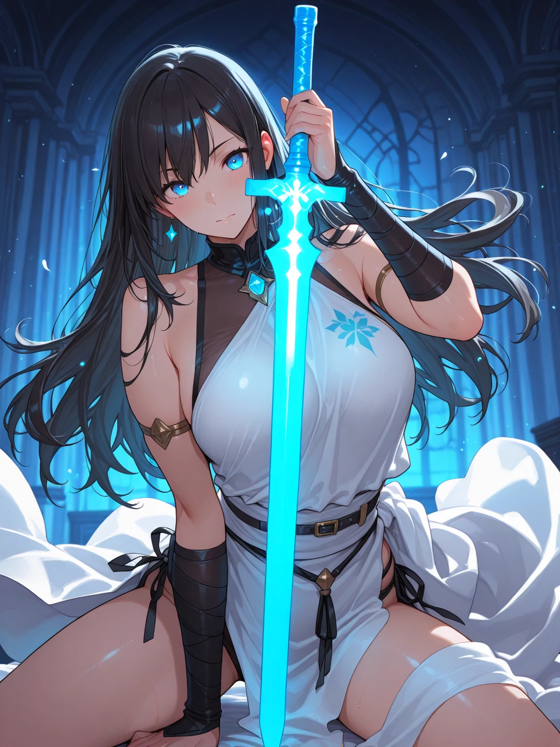 (Best Quality, 8K, Masterpiece: 1.2, Photorealistic: 1.37).a very shy magical beautiful girl with long dark black hair, piercing blue eyes. Dressed as an ?????? ninja in miniskirt, wielding a magic sword, scary diabolical world, (EXTREMELY HUGE BREASTS), wide neckline, image of a full-body woman..Description of extreme details, vivid and intense colors, vibrant colors, bright eye,image 3D,breasts 3D,((mejor calidad)), ((obra maestra)), (detallado), ((alta resolución)), photorealistic, hyperrealistic, 8k, highly detailed