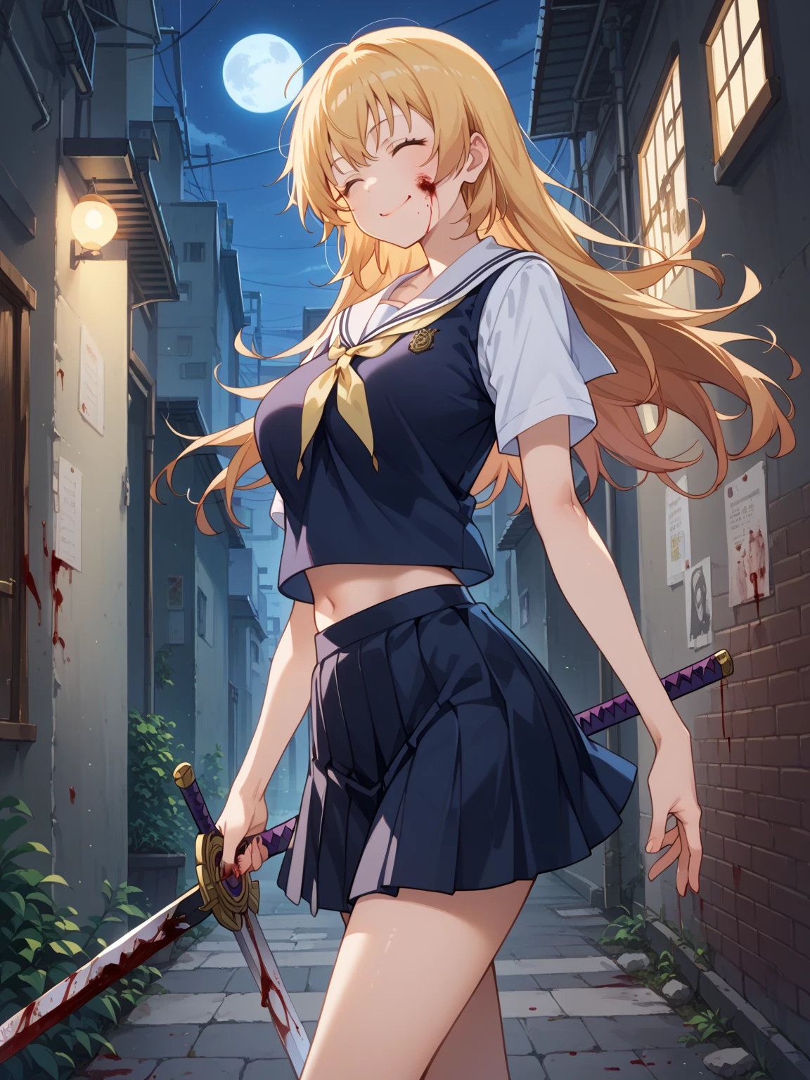 (day:1.7), Forest background,
sitting on the floor,sleeveless,((((the girl is a thug, blood on hands, blood on hair, dominant mistress, prison, doing something sadistic and savage)))), thighs,
blonde hair,blue eyes,bangs, Long_hair,(hair between eyes:1.3),
1 girl, 20yo,mature female,Beautiful Finger,Beautiful long legs,Beautiful body,Beautiful Nose,Beautiful character design, perfect eyes, perfect face,
looking at viewer, in the center of the image,focus on face,
NSFW,official art,extremely detailed CG unity 8k wallpaper, perfect lighting,Colorful, Bright_Front_face_Lightinasterpiece:1.0),(best_quality:1.0), ultra high res,4K,ultra-detailed,
photography, 8K, HDR, highres, absurdres:1.2, Kodak portra 400, film grain, blurry background, bokeh:1.2, lens flare, (vibrant_color:1.2)
(Beautiful,Large_Breasts:1.2), (beautiful_face:1.5),(narrow_waist), scared expression