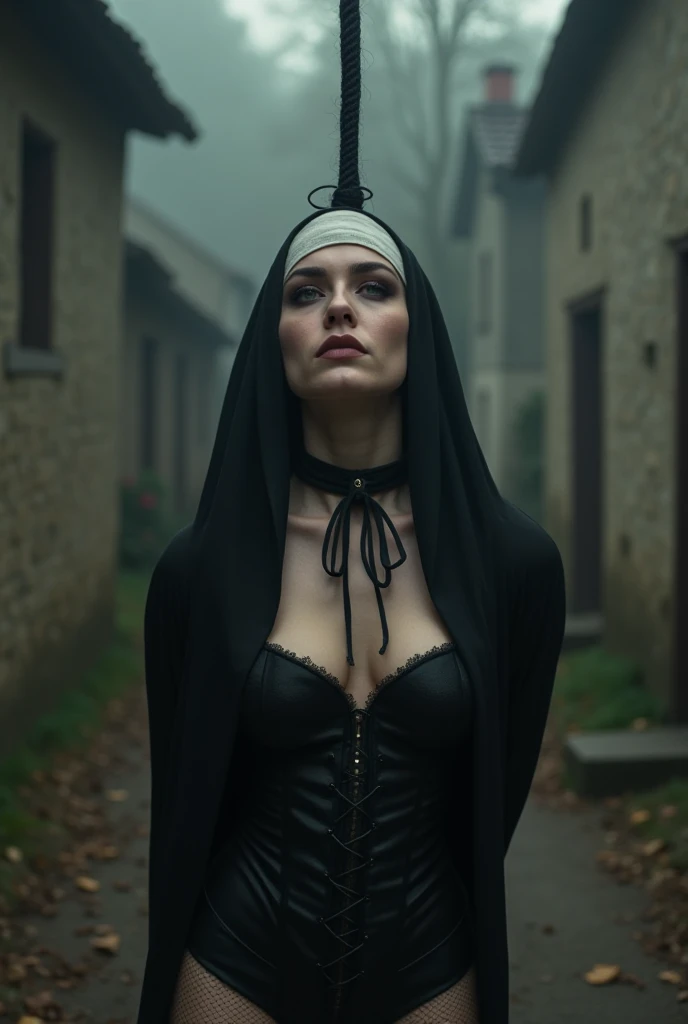 a tall blonde fierce cyborg nun with red eyes possessed by the devil, asylum, full body, 1girl, robot, nun, blonde hair, red eyes, possessed by the devil, tall, fierce, asylum, detailed face, detailed eyes, detailed lips, detailed facial features, dark gothic, dramatic lighting, dark and moody, chiaroscuro lighting, cinematic composition, highly detailed, 8k, photorealistic, hyper realistic, dramatic pose, dramatic expression, dark fantasy, horror, gothic,