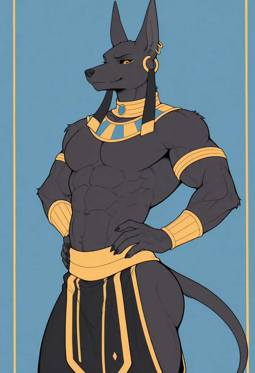 Anubis, Blue eyes, black fur, muscular fit female, (soft shading), 4K, it's empty here, ((detailed face, detailed)), от zackary911, from Sausch, (for dating:0.5), portrait, upper body, focus on the face, smile, in the bathroom, standing in front of the mirror, looking in the mirror, reflection in the mirror, towel on the waist,