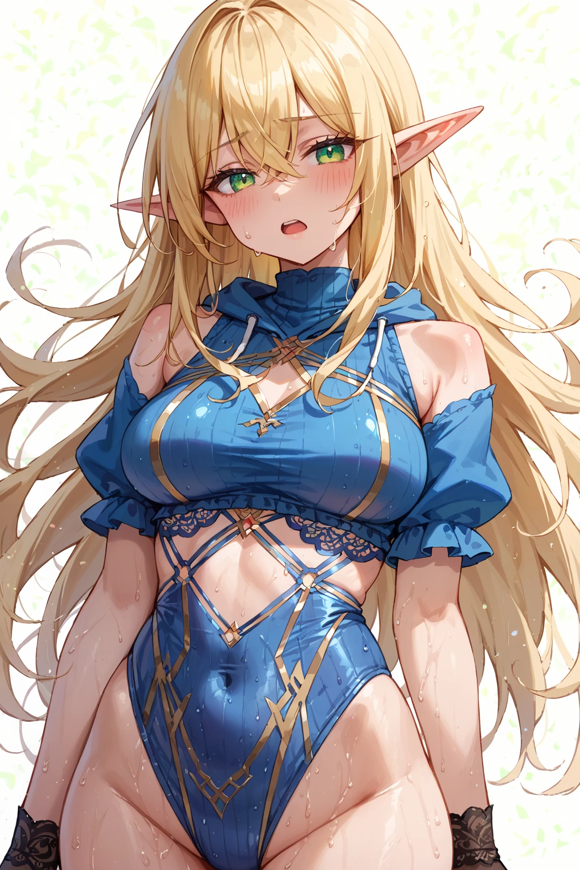 (Upper Body:1.3),(masterpiece:1.4),Medium Shot,anime,masterpiece,gravure, 8K,Realistic, Beautiful woman,An elegant and mature elven woman, Elf Ears,blue eyes, Place your arms behind your head,(美的animeの目:1.4),Large Breasts,blonde, Black bodysuit, smile,Beautiful breasts,(8K resolution:1.4), High quality CG, Beautiful CG, Soft Light,View your audience,(24-years-old),