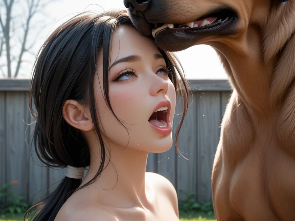 score_9,score_8_up,score_7_up, masterpiece, source_photo, (realistic:1.4), 4K, simple background, amazing depth, double exposure, surreal, intricately detailed, perfect balanced, deep fine borders, artistic photorealism, smooth,
1girl, japanese girl, mai shiranui, woman, (completely nude), brown eyes, ponytail, cleavage, standing, ahegao, (long breasts:1.2), sagging breasts, dark areola, long nipples, erect nipples, puffy nipples, gigantic breasts, long nipples, (oiled:1.2), blowjob, (irrumatio:1.5), cum in nose,
(1man, blacked man, large penis, male face out of frame, cum on face, grabbing another head)