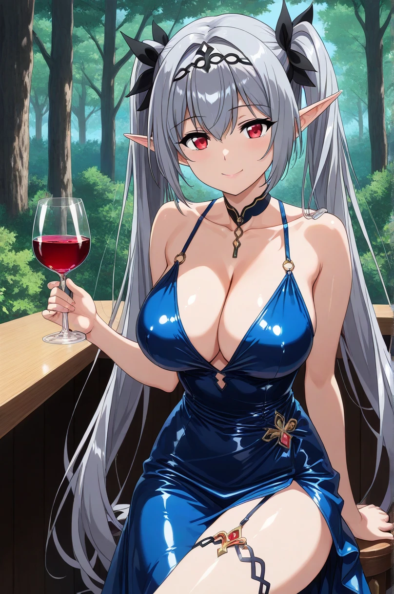 the elf,Long blue-black hair,wineglass,Long face,Long face,Long face shape