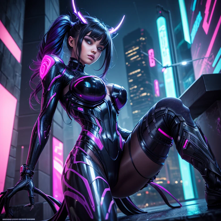 ((Best Quality)), (Masterpiece)), (Details:1.4), 3D, Image of a brown-skinned exotic young woman in a beautiful snake cyberpunk suit, HDR (High Dynamic Range), ((Kamen Rider Style)), Shocker's Belt, Ray Tracing,NVIDIA RTX,Super Resolution,Unreal 5 , Subsurface Scattering, PBR Texturing, Post-Processing, Anisotropic Filtering, Depth of Field, Maximum Clarity and Sharpness, Multi-Layer Textures, Albedo and Specular Maps, Surface Shading, Accurate Simulation of Light-Material Interactions, Perfect Proportions, Snake Circlet Added, Pointed Ears, Snake Earrings Add python texture, snake woman, white silver long hair, purple lipstick, snake skin pattern blush, sharp eyeliner, medusa image, (full body)), hair composed of countless small snakes, snake eye, sharp focus, Octane rendering, two-tone lighting, wide aperture, low ISO, white balance, rule of thirds, 8K RAW, circuit board AI, 4k, fog , City background at night