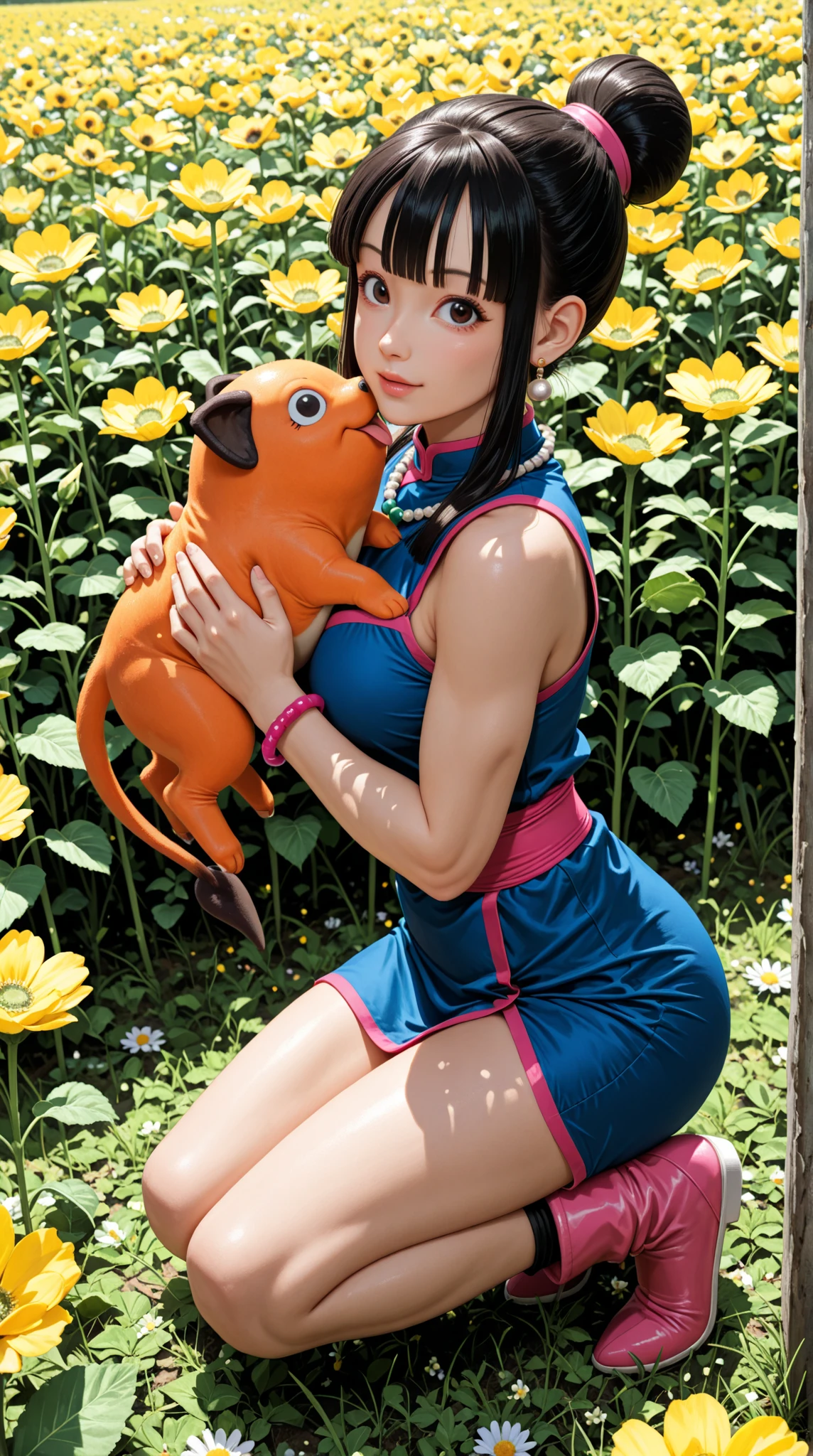 Yellow-eyed Xenovia with a turtle in her arms