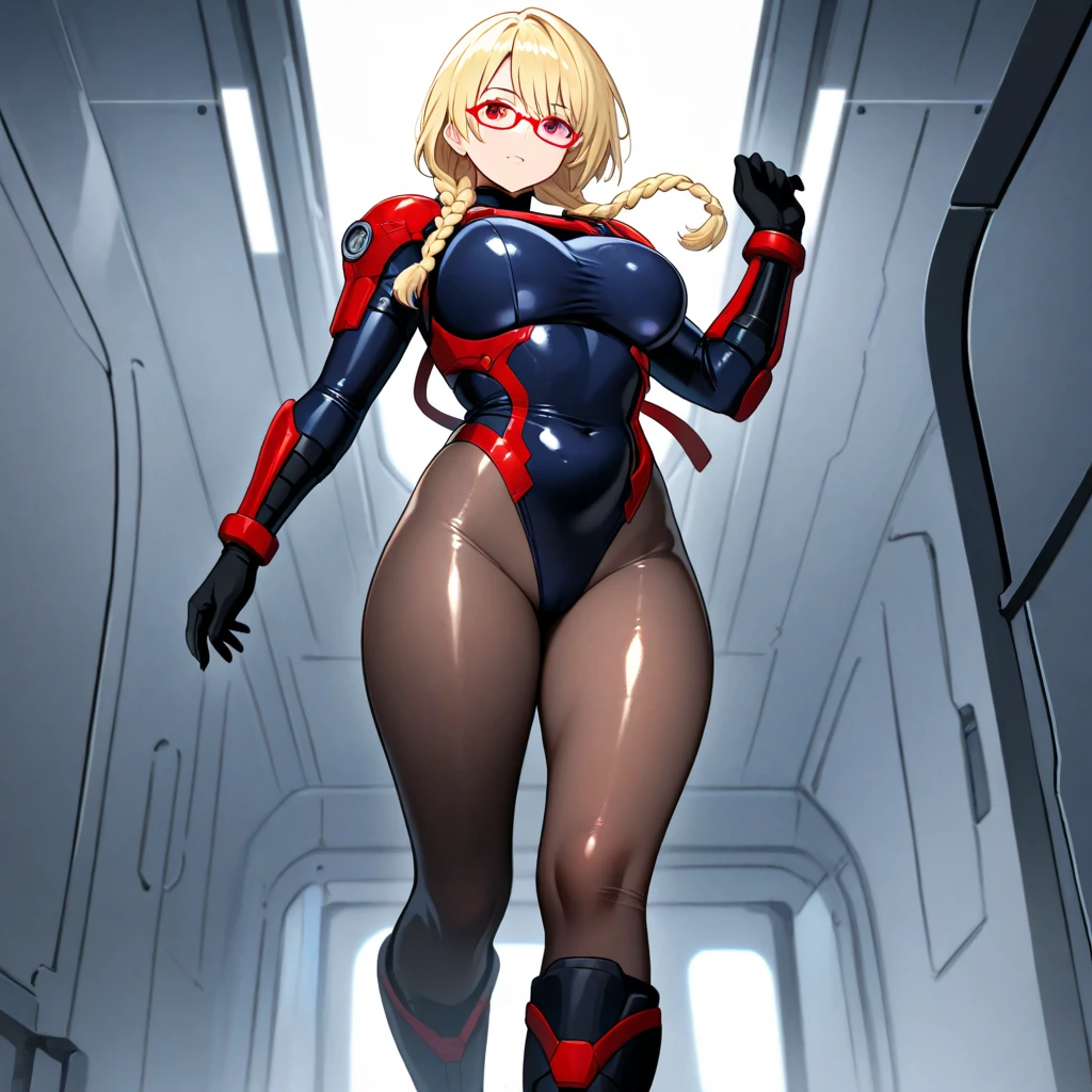 ultra-detailed, Explicit, Beautiful body, Beautiful Nose, Beautiful character design, perfect eyes, perfect face, ultra highres, 4K, beautiful legs, perfect legs, Nice hands, Perfect hand, Masterpiece, Best Quality, Highly detailed, illustration, absurdres, street fighter, doll suit, shadaloo doll, dollsuit, expressionless, blank eyes, looking at viewer, red gloves, emotionless, black latex, corrution, mind control, female combatant, full body, hypnotized, unhappy trance, full body suit, ribbed bodysuit, both arms at side, obey, perfect female body, extremely glossy latex, hypnosis, hypnoLora, empty eyes, Mind control device, poses, submissive_pose, Slave, hat, necktie, standing, standing up straight, Standing at attention, hat, yellow necktie, belt, latex, ribbed bodysuit, thighhighs, garter belt, Fighting Stance, extending the right arm from the shoulder into the air with a straightened hand, military, thigh boots, solo, Classroom of the Elite, Ichinose Honami, pink blonde hair, blue eyes, long hair, large breast, evil smile, evil grin, yandere