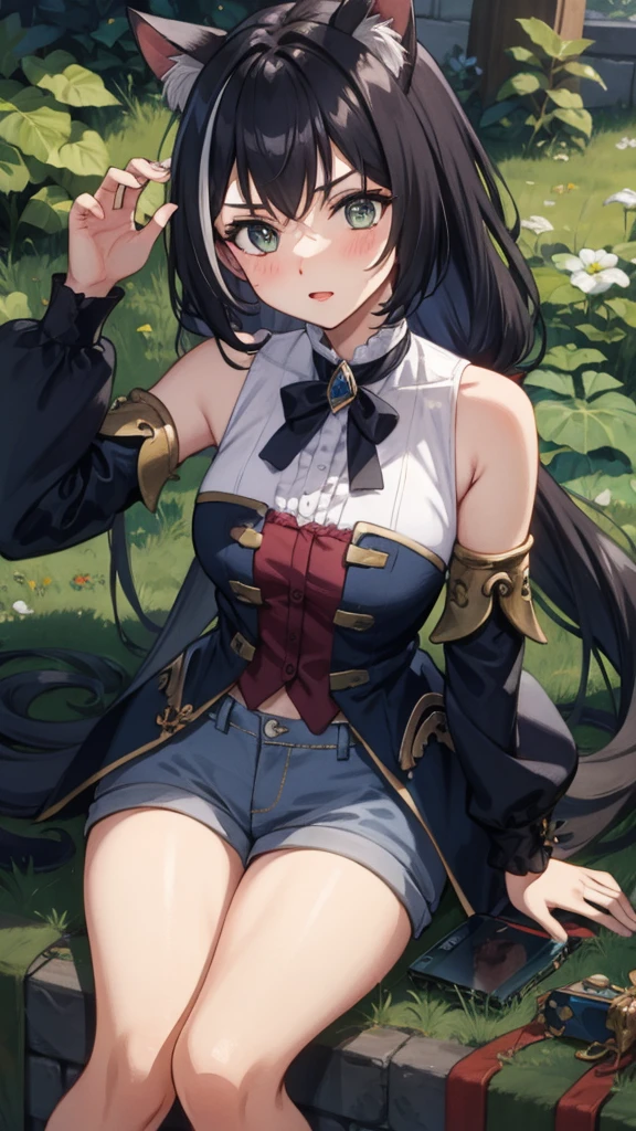 Highest quality, Official Art, masterpiece, Fabric Shading, High resolution, Very detailed, colorful, Best details, Fantasy, Combat Uniform:1.5, 1 female, Age 25, Black Hair, Long Hair, Up Bang Hair, One Length, Standing on the stairs, A castle town with an old castle view, sunny, Random Hair, Large Breasts, skinny, Surrounded by many people:1.9, Confetti falling, Blessed, welcome:1.5, Camel Toe:1.3, Ground level shot:,No stockings,No stockings,squat, Spread your legs