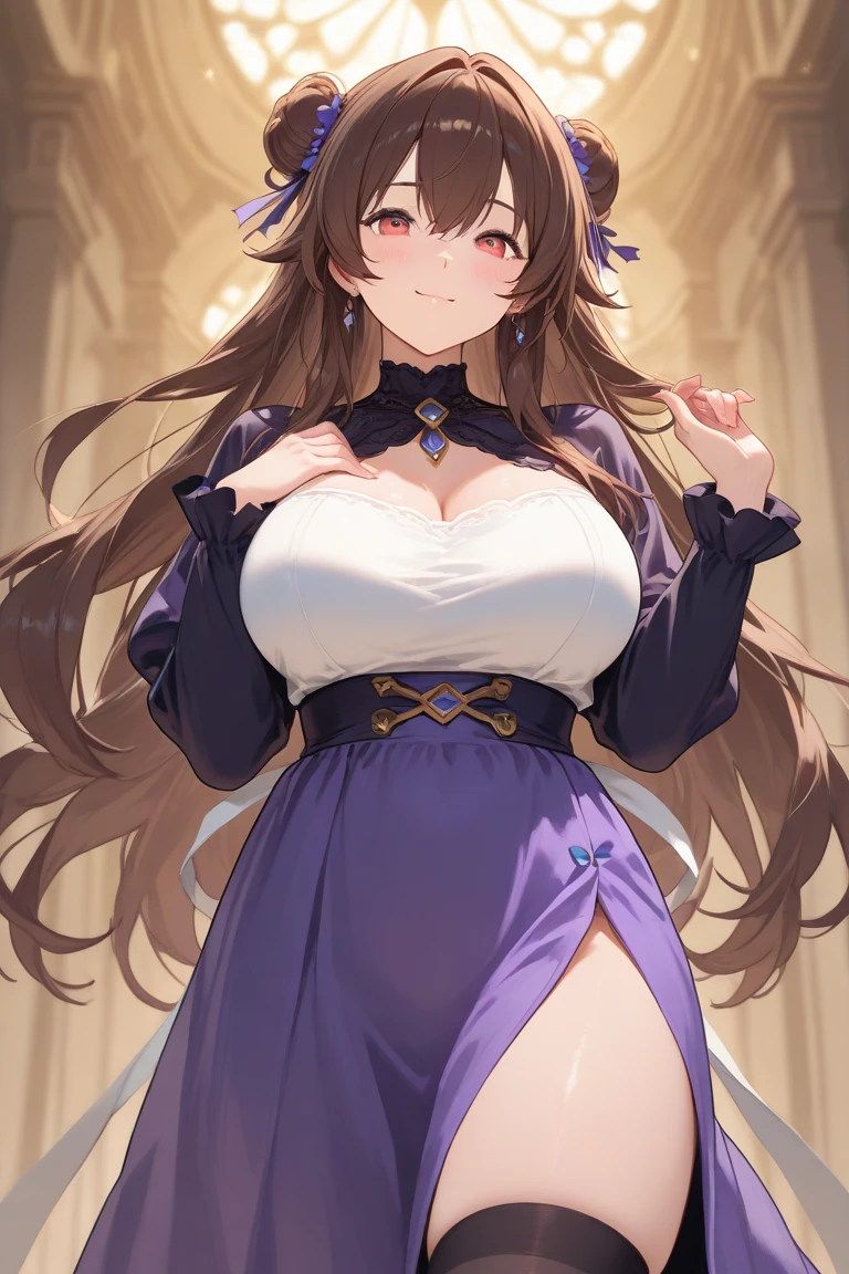 Beautiful dukeza with light brown hair, a beautiful black dress from medieval times, beautiful . neutral look.