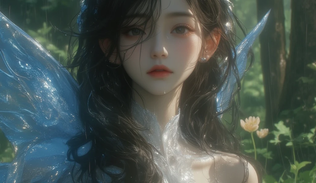 photorealistic:1.4,(flower filed),Poetic lens,obscure light and shadow,aestheticism,brooding,emotional depth,supernatural,1girl,solo,Neck,enchanting elegance, atmospheric depth, naturalistic representations, harmonious composition, looking at viewer, sharp eyes, sharp nose, smile, platinum blonde hair