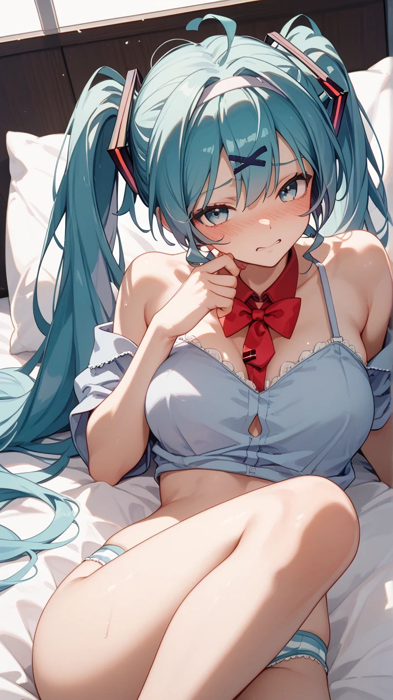 side tie panties,ribbon good, ribbon panties,cat bra, lace panties,twin tails,blush, full-face blush,masterpiece, highest quality, (anime screencap:1.3),(shape), cute,(simple:1), (anime:1.2),Solo Sharp Focus, 1 girl, cleavage,looking at the viewer,, standing,leaning forward,room,bed,((cat underwear)),big breasts,beautiful bust,beautiful hips,emphasize the chest,((cat lingerie))twintails hair,aqua color,puffy eyes,cute eyes,paw pose,(Cat ear1.1),