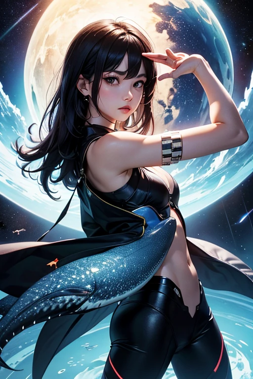 (masterpiece, top quality, best quality, official art, beautiful and aesthetic:1.2), (1girl), extreme detailed,(fractal art:1.3),colorful,highest detailed woman straddling a quarter moon, stars in a beautiful night sky, The scene is an epic and grandiose vision into a space odyssey landscape planet, dynamic pose, intricate scene and very epic, volumetric lights, evoking a sense of adventure, grandeur and wonder, an intricate and highly epic masterpiece, UHD, 8K, in hyper realistic style. --auto