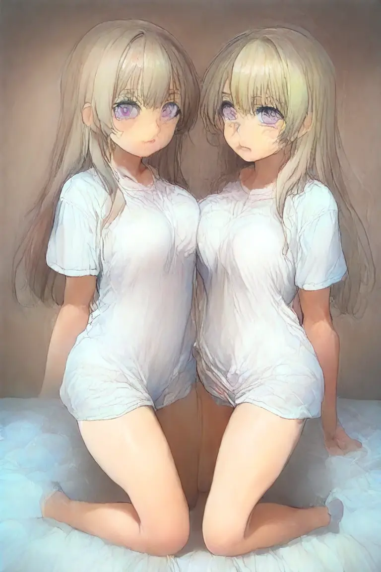 NSFW、(Anatomically correct、Masterpiece、Highest quality、Tabletop、Detailed construction)、(((Two beautiful girls, one with silver hair and the other with blonde hair and dark skin.)))、White shirt、(((Lesbian、Touching each other's crotches)))、(((Sweat)))、(((Soaking wet)))、(((body fluid)))、(((Body odor、Sweat染み)))、(((vagina)Focus on))、(((Love juice、Squirting)))、(((Put your finger in the vagina)))、((Pubic hair))、I'm not wearing anything underneath、(((Covered in tears)))