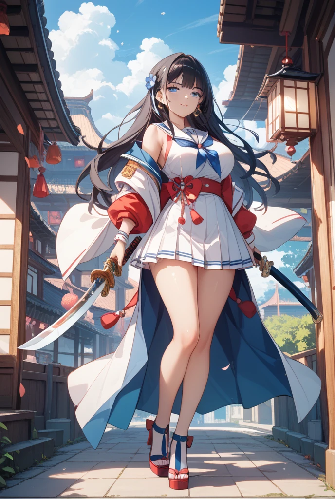 thunder電将軍, 日本のshrineで艶かしく微笑むthunder電将軍, big breasts, Moonlight night, goofy face,masterpiece,shrine,Senbon Torii,thunder,紫の閃light,light,Lens flare,シネマティックlight,Depth of the bounds written,beautiful armpits