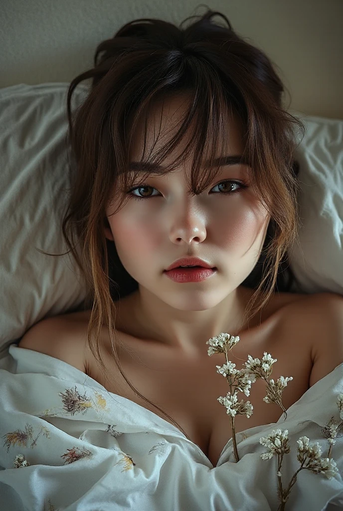 A very cute face like an idol、like々A 20-year-old woman with a cute face、Gentle and cute、(((Japanese Yukata)))、(night)、(((Japanese-style room futon in a Japanese inn)))、(((Lying down and fast asleep)))、((Cleavage、I can see your thighs))、((Full body portrait))、RAW Photos、Genuine、High resolution