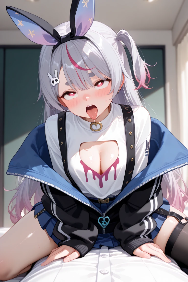 sucking dick, blowjob, open mouth, saliva, drooling, wet, cum on mouth, cum on tongue, cum on face, big boobs, big ass, big thighs, blush, crossed-eyes, front view, looking at the viewer, milf, ahegao, rolling eyes, tongue, Alice Nakiri