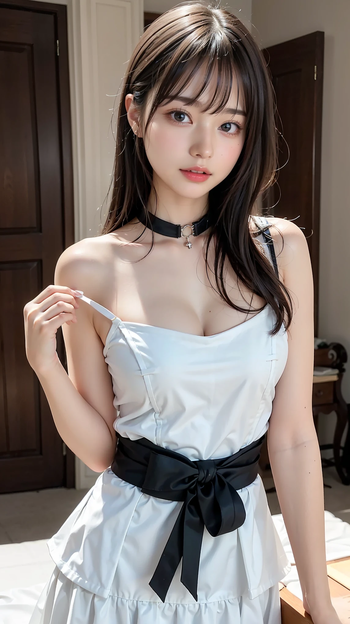 hightquality、​masterpiece、ultra res、cute girl face、cuisine、barechested、Naked apron、Wearing an apron、full bodyesbian、Famous actresses of Japan、very beautiful face