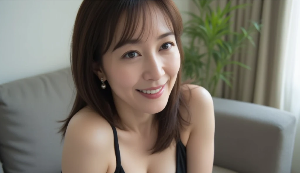 (best quality), (very aesthetic), (ultra-detailed), (best illustration),a mature female,Perfect Face,MKMami,(full_body),skinny,MILF,big tit,huge nipple,black hair,NSFW,Smiling with a smile,Staring at me