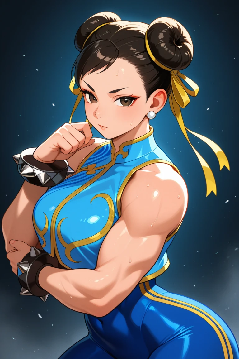 Street fighter, Chun LI, smiling, showing armpits and pussy, half naked