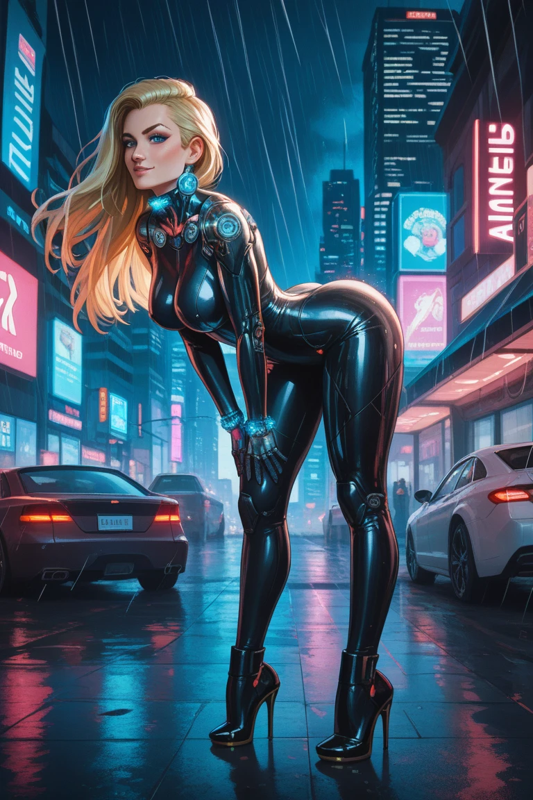 In New York, time squarea, Beautiful woman, 25 years old, Estilo Cristal (Dazzler in English) is a fictional character from Marvel Comics, associated with the X-Men group, wearing black X-Men style attire, long blonde hair, Originally, was created as a franchise, with the aim of representing a disco singer (the same style being in decline at the time) in a comic book, but it soon became a fixed character in the group of mutant heroes. In New York, (Welder's glasses 1.4), (athletic body: 1.4), (hanging breasts: 1.2), (full breasts: 1.4), (realism: 1.5), (Realisitc: 1.4), (Absurdity: 1.4), 8k, ultra-detailed, Detailed Beautiful Woman, (Only one: 1.4), 1girl, (Viewer facing: 1.2),