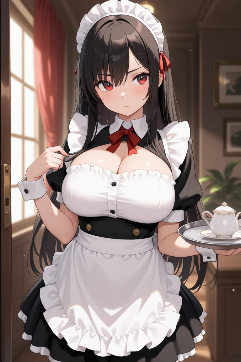 Beautiful 30 year old wife,Through the white cheongsam,Sexy,cleavage,black hair,small moles under eye,Large Breasts,Smile,doorway,standing,Face red,noble,earrings,breeze,Sunlight,Lace