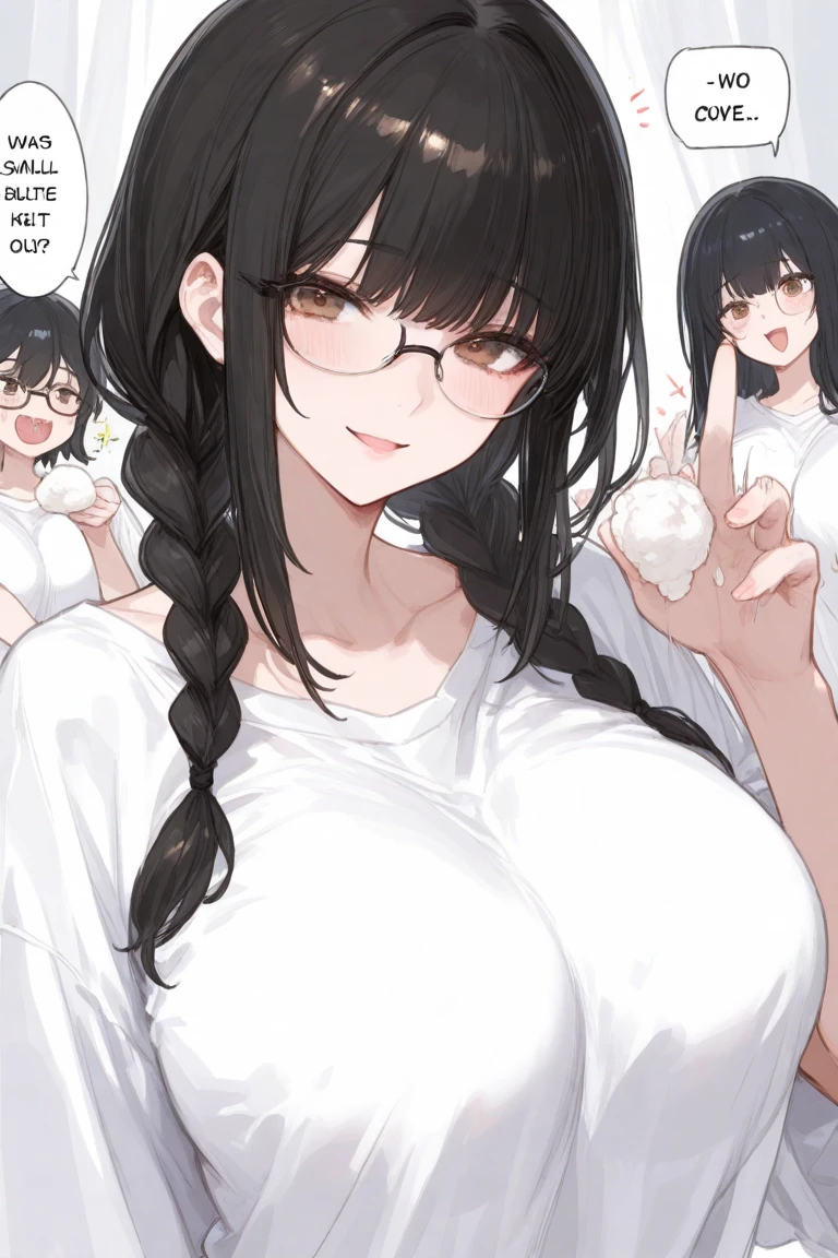 NSFW:1.9 Naked::1.9 (Two people hugging each other) (A deep kiss),BREAK,(Tall woman, black hair, short hair, ponytail:1.9 Swept-to-the-side bangs, beautiful, cute, big breasts, sweat, excitement, blushing),BREAK,(Nerdy young man, short hair, black hair, glasses, sweat, excitement, blushing) 