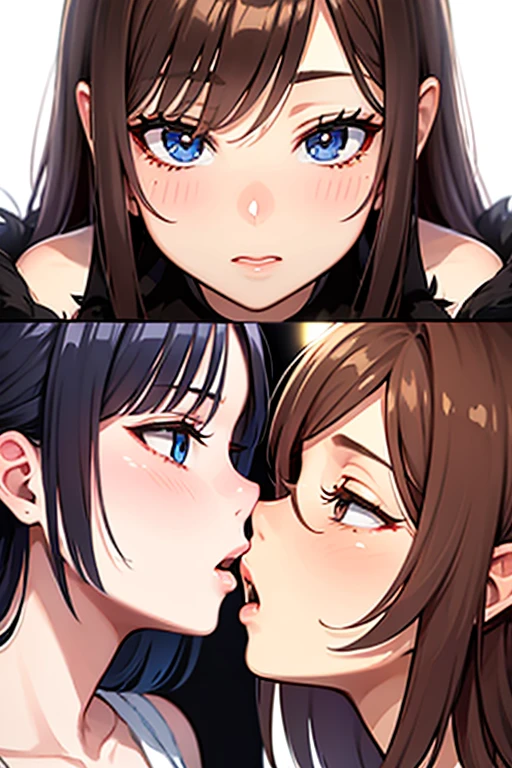 3females,blowjob,handjob,black hair,brown hair,short hair,tongue out,sweaty,aroused and happy,looking at penis,bukkake on face,brown blouse,conservative fashion,,at nightclub,females licking 1penis pov,from above,bukkake on face,(only 1penis,