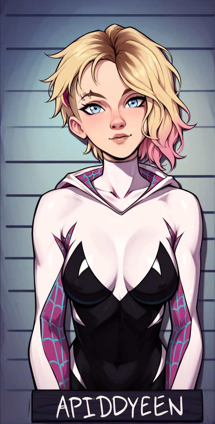 ((samdoesart)), um desenho de desenho animado de uma mulher em uma roupa preta e branca, Gwen Stacy, gwen aranha, Gwen-Aranha, aranha - gwen, fanart de alta qualidade, ( ( mulher aranha ) ), fofosexyrobutts, fanart requintada altamente detalhada, pintura extremamente detalhado,