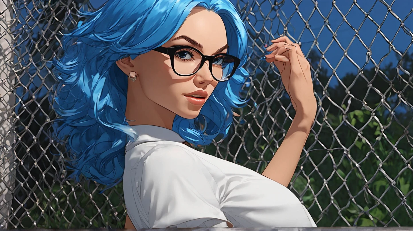 Masterpiece, raw,  beautiful art, professional artist, 8k, art style by sciamano240, very detailed face, very detailed hair, 1 mature woman, perfectly drawn body, beautiful face, long hair, light blue hair , very detailed blue eyes, pouty lips , rosey cheeks, intricate details in eyes, playful smile, looking directly at viewer , in love with viewer expression, wedding ring , lipstick, very close up on face, sunny fall day, teaching in class, wearing sexy teacher clothes, classroom, shirt, pencil skirt, thigh boots, standing in front of black board, 