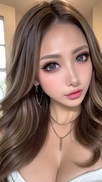 ((Highest quality, Ultra-high resolution、The most complex and detailed depiction))、(Bright lighting:1.1)、(Beautiful woman:1.1)、(Long Wavy Hair:1.05), (Accurate anatomy:1.1)、Colored contact lenses、Perfect Makeup、Pink lipstick、Highly saturated eyeshadow、Shiny metallic bodycon、Blurred Background, Look at me and smile、Luxurious Room、(Ultra-high resolution gloss, Fair skin:1.1)、Ultra-high resolutionの顔、Ultra-high resolutionの髪、Ultra-high resolution sparkling eyes、Ultra-high resolution glossy lips、Beautiful face drawn in every detail、Ultra-high resolution perfect beautiful teeth、(Bright and vivid:1.1), whole body, Beautiful legs in every detail