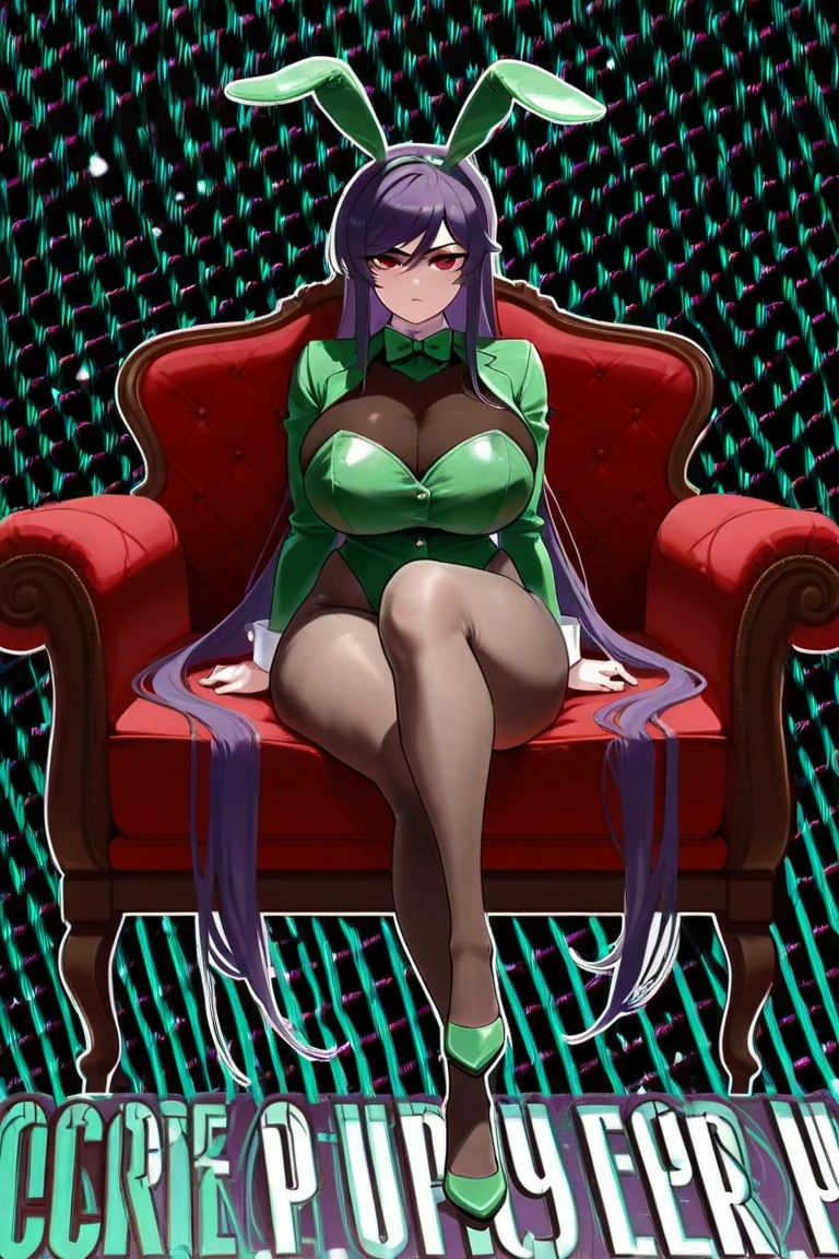 a closeup, 1girl in, Sailor Neptune, aqua eyes, Dark green hair, Medium Hair, (Body tights, Black latex long gloves and boots, Aqua-colored lines on the body, Heart Nipple Less, The navel is visible, Tattoo of the lower abdomen:1.1), Eyes without light, grin, Black ornament on forehead, Bat feather hair ornament, Spread your legs apart, Mechanical chair,Sit on a pipe that glows pink , top-quality, masterpiece, hight resolution, intricate detailes, ((realisitic)), black latex gloves, medium breasts, chastity belt, natta
