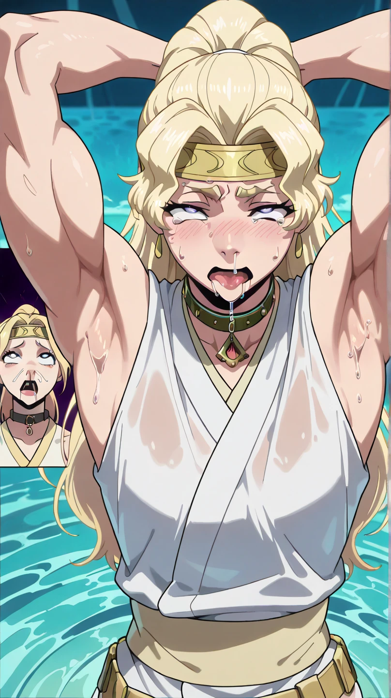 (masterpiece, highest quality:1.2), Ultra-high resolution), RAW Photos, Professional Lighting, Cinema Lighting, (1 girl), Leona, レオナ, Dragon Quest:dai no daibouken, (blonde, Long Hair, Brown eyes, string tiara, hair ornaments, bangs), (earrings, brass Circlet, choker, full nude, naked, bare bodies, knee high socks, golden bracelet), (((ultra large natural breasts, Super huge tits, Super huge boob, Super huge cleavages))), (((trees, ivy, swamp:2.0, dark forest, deep forest, dark atmosphere, fogs, mist, stars, moon, night))), (nsfw:2.0, sweat bodies:2.0), ((tentacles fuck her pussy, having sex with tentacle’s monster, tentacle monster cum inside her pussy, cum inside her vagina, tentacles coil around her bodies, tentacles penis enter into her pussy:1.5, tentacles penis penetrate into her vagina:1.5)), (pregnant stomach:1.65), detailed face, detailed eyes, clear & fine eyes, (realistic & detailed ahegao:1.5, ultra realistic tongue out:1.5, ultra detailed tongue out:1.5, rolling eyes:1.5), ((lay down on your back, spreading legs widely to viewer:1.5, overhead view, bird eye’s angle, view her from directly above)),