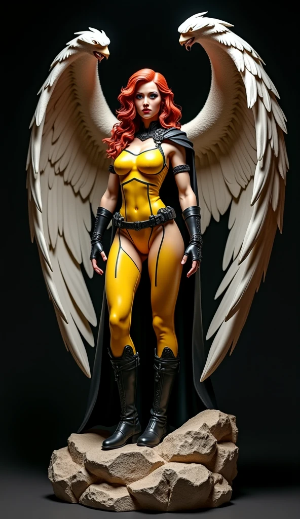 8K, Dark_Fantasy, (Scarlet Witch, Yellow: 1.5), Angel Face, 1 Person, Standing Full Figure, Mechanical Marvel, erected nipples, red stockings