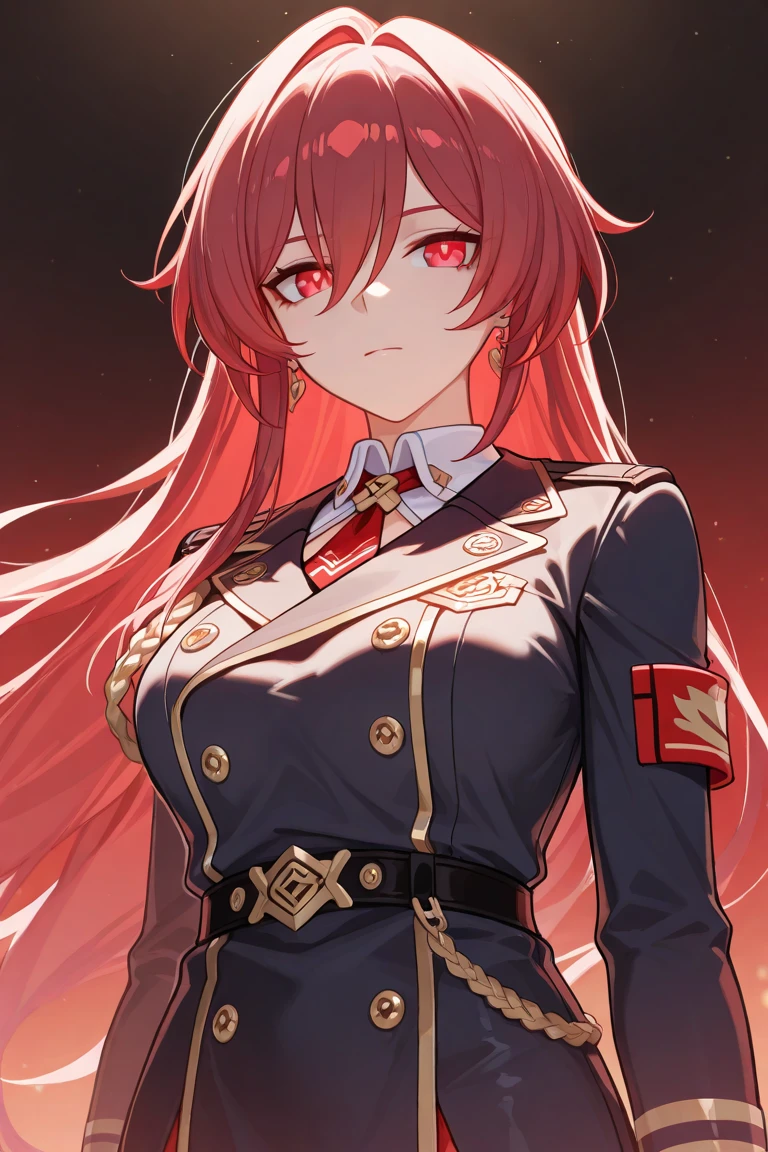 1girll, flag of Soviet Union,red tinted hair ,Golden eyes,Red Army robes,Gold accents,divino,gold light,Domineering,One hand crosses the waist