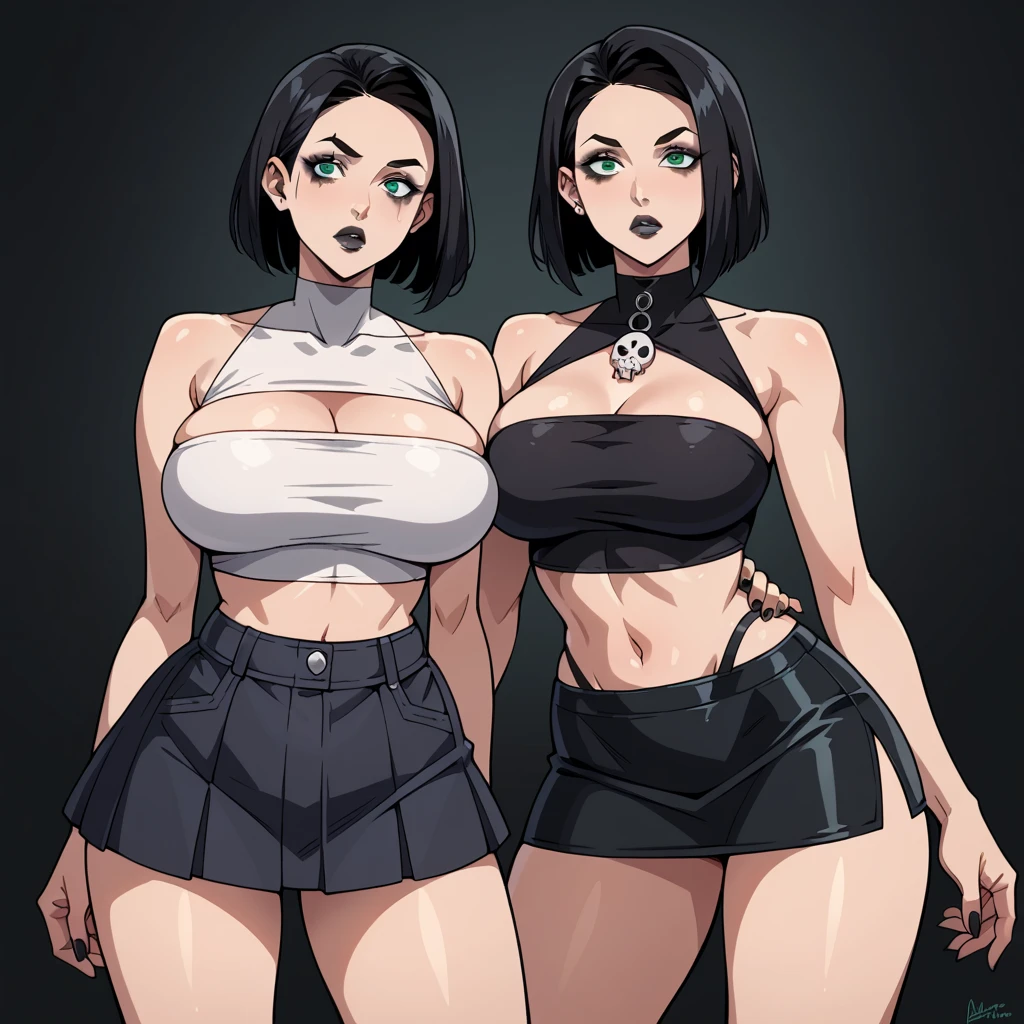Solo anime girl (1girl) a manga drawing by Kentaro Miura, trending on pixiv, shin hanga, Red bra, (Red Bra) ((No shirt)), baggy pants, Red eyes, toned body, abs, seductive anime girl, teasing smile, Black Hair, Short hair, Hairstyle: Short Pixie Cut (sfw) safe for work, sfw version, top rated on pixiv, oppai, gapmoe yandere, handsome anime pose, hair is short on the sides and on the top, pretty hands, good anatomy. Arms hiding behind back, Scene: White background