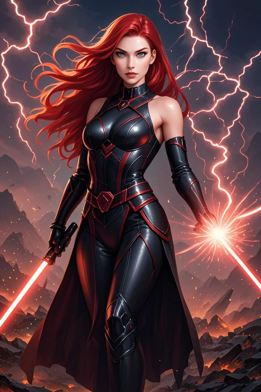 masterpiece,best quality,highres,realistic,1girl,full body,<lora:Scarlet Witch:0.6>, long_hair,gloves,cape,thighhighs,red_legwear,red_gloves,red_hair,elbow_gloves,superhero,helmet,