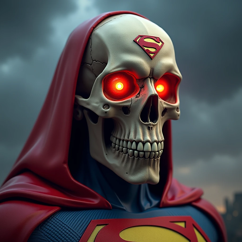a man with a skull on his face and a black coat and red cape , with a space background, horror still, UnrealisticDream <lora:more_details:0.5>