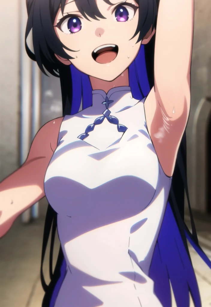 Full body portrait:1.3、masterpiece、highest quality、Beautiful woman、Starry Sky Nurture、Extraordinary beauty、Wearing detailed zentai suit:1.3、Big Breasts 、Black-haired、A smile on a man's face:1.3、Beautiful legs、One Woman、Sweaty、blush、Detailed face、Detailed costume、Detailed skin、Ahegao、Exhale hot breath、Wet costume、In a small room、Showing off her body and outfit、Emphasizing her outfit and large breasts、Arms crossed under the chest、Poses that emphasize breast size