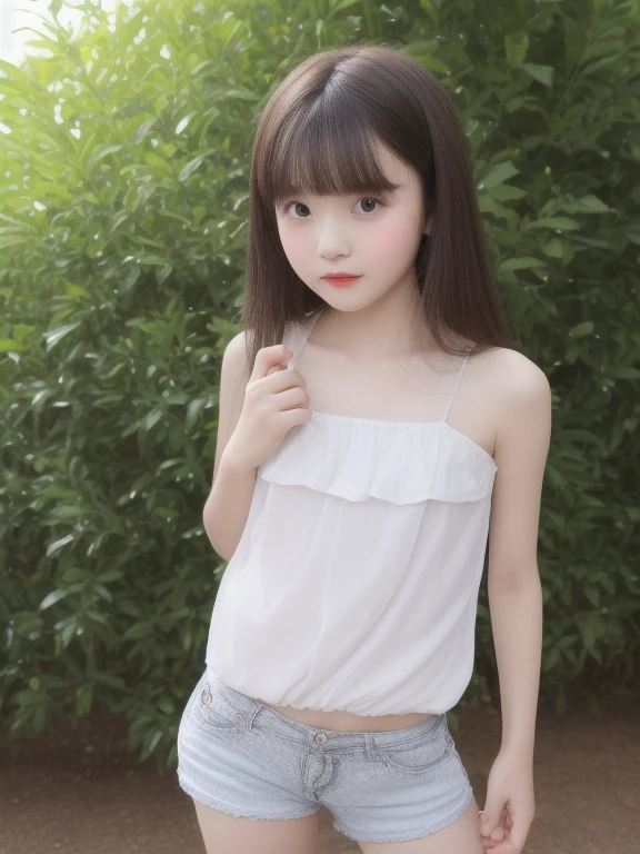 Read the textbook, beautiful girl, Highest quality, 8K, 11 years old、girl、Fluffy long hair、Tank top、mini skirt