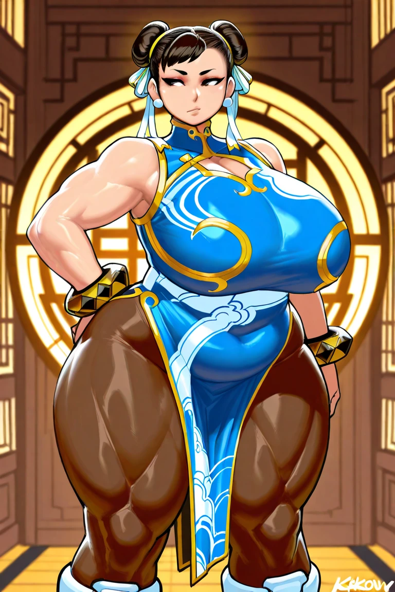 score_9, score_8_up, score_7_up, score_6_up, score_5_up, score_4_up, solo, Chun-Li from street fighter, ((thicc mature mom)), black hair, big thick full lips, ((pouted lips)), squinting eyes, ((full body)), ((NSFW)), sexy, seductive, alluring, cute, seductive smile, (((gigantic breasts))), sagging breasts, big nipples, wide hips, thick thighs, huge ass, breasts focus, (((two Pov hands groping breasts firmly))), (((from pov))), looking at viewer, ((upper body)), hands behind back, ((cowboy shot))