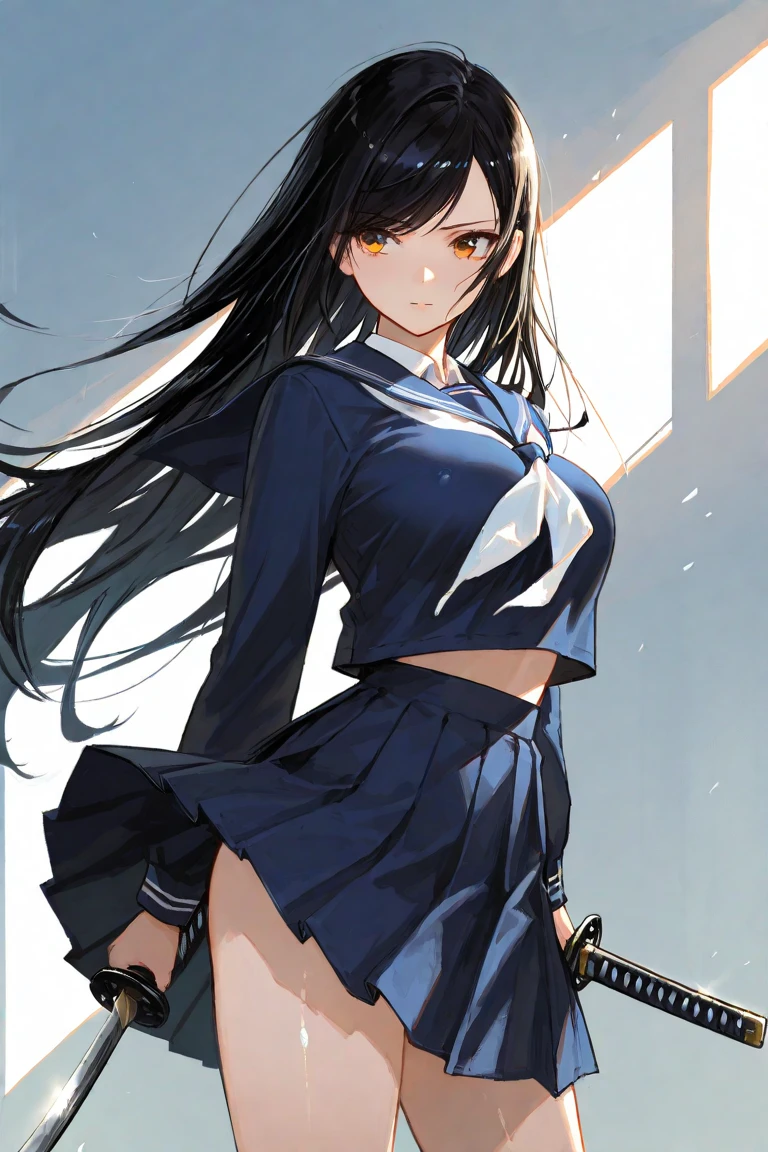 (Best Quality,4K,High resolution:1.2), Ultra-detailed, Photorealistic, Girl with black hair in red mesh, Long straight hair, Cool Girl, Sharp eyes, fierce look, Proper posture for battle scenes, Jumping Kick, Cool kick motion,,Kicking， Intricately detailed, Realistic portrayal, Delicate skin texture to the smallest detail, Classroom background, High school students, School uniform, Navy blue skirt, Summer attire, Short sleeves.