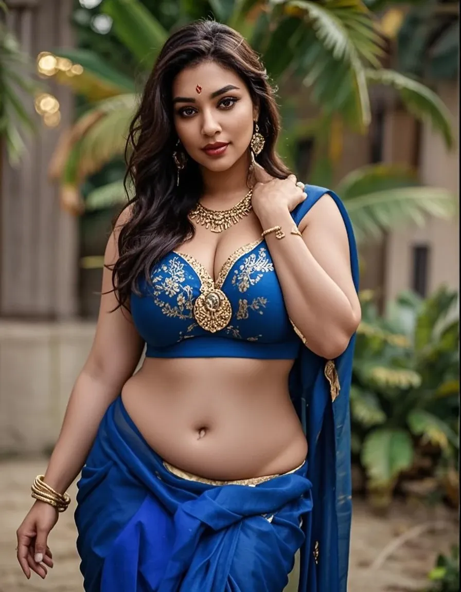 Indian sexy WOMEN WEARING saree , ancient sex goddess , perfect figure , showing her round belly button , wearing navel ring , sexy deep navel , curvy waist , thick legs , slutty makeup , dark eyeliner , HOT red lips , long hairs , earrings , shinny ornaments , necklace , 8k resolution , photorealistic , ultra realistic , HD Quality , photography , long shot , full body photograph , cinematic lighting , daylight , Hasselblad photography , ARRI Photography , details , extreme details , little details , ultra sharp photo , perfect picture , fine details , HQ ,